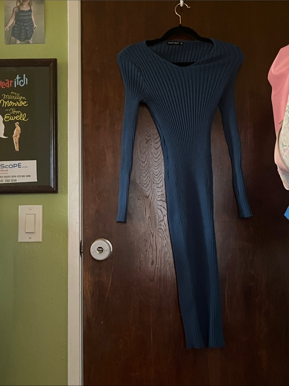 Ribbed Long Sleeve Midi Sweater Dress - Blue